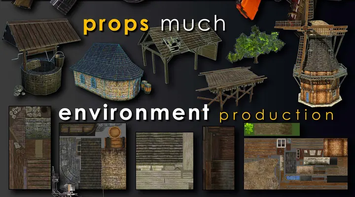 Houses, windmill, well and materials
