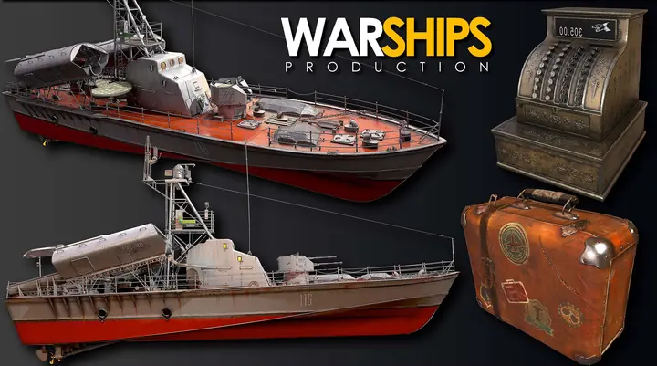 Patrol boats, cash register and suitcase